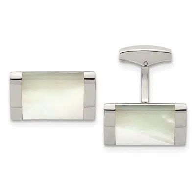 Diamond2deal Stainless Steel Polished Mother Of Pearl Rectangle Cufflinks In Silver