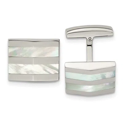Diamond2deal Stainless Steel Polished Mother Of Pearl Square Cufflinks