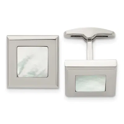 Diamond2deal Stainless Steel Polished Mother Of Pearl Square Cufflinks In Metallic