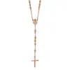 Diamond2deal Stainless Steel Polished Rose Ip-plated Rosary Necklace 30"