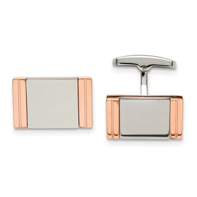 Diamond2deal Stainless Steel Polished Rose Ip-plated Rectangle Cufflinks In Metallic