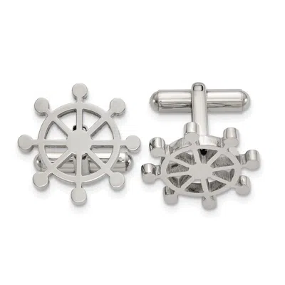 Diamond2deal Stainless Steel Polished Ship's Wheel Cufflinks In White