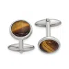 Diamond2deal Stainless Steel Polished Tiger's Eye Circle Cufflinks