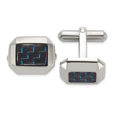 Diamond2deal Stainless Steel Polished With Black And Blue Carbon Fiber Inlay Cuff Links In White