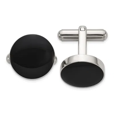 Diamond2deal Stainless Steel Polished With Black Enameled Center Cuff Links In White