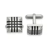 Diamond2deal Stainless Steel Polished With Black Rubber Stripes Cufflinks