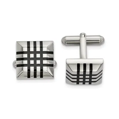 Diamond2deal Stainless Steel Polished With Black Rubber Stripes Cufflinks