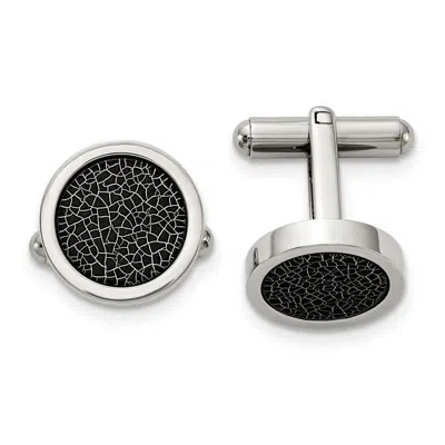 Diamond2deal Stainless Steel Polished With Black Stoving Varnish Circle Cufflinks In Transparent