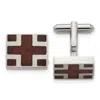 Diamond2deal Stainless Steel Polished With Cherry Wood Inlay Cross Design Square Cufflinks