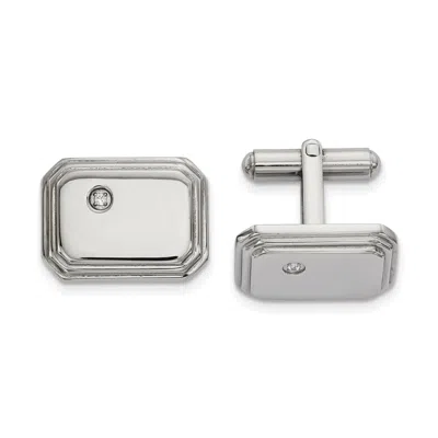 Diamond2deal Stainless Steel Polished With Cubic Zirconia Cufflinks In Transparent