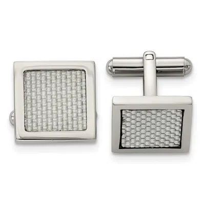 Diamond2deal Stainless Steel Polished With Grey Carbon Fiber Inlay Square Cufflinks