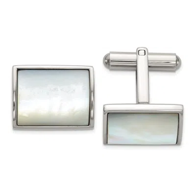 Diamond2deal Stainless Steel Polished With Mother Of Pearl Inlay Cuff Links In White