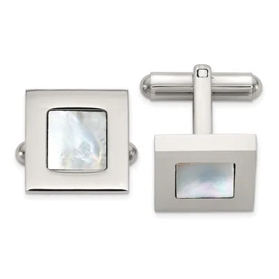 Diamond2deal Stainless Steel Polished With Mother Of Pearl Inlay Square Cuff Links