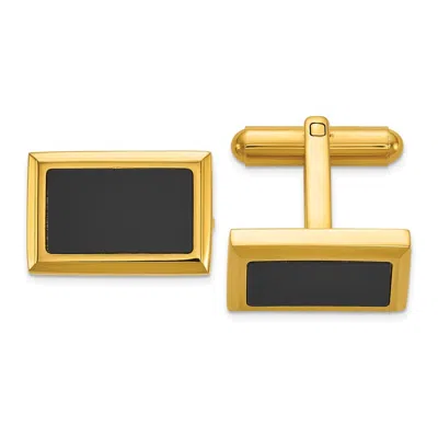 Diamond2deal Stainless Steel Polished Yellow Ip-plated With Black Epoxy Inlay Rectangle Cuff Links