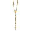 Diamond2deal Stainless Steel Polished Yellow Plated Beaded Rosary Cross Necklace 30"