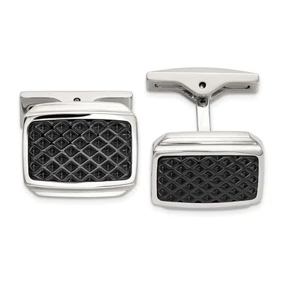 Diamond2deal Stainless Steel Textured Black Ip-plated Cuff Links In White