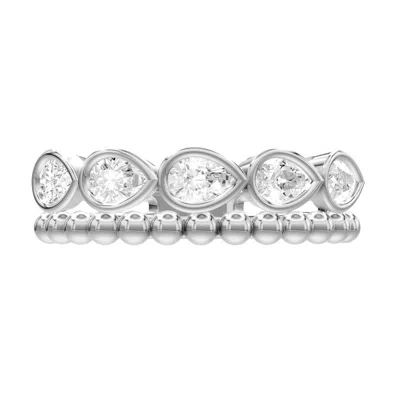 Diamond2deal Sterling Silver 0.7 Ct Pear Lab Grown Diamond 5-stone Ring Size 7 In Metallic