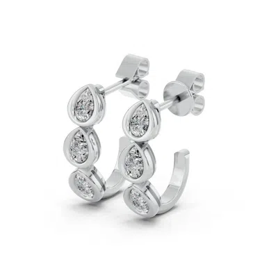 Diamond2deal Sterling Silver 0.96 Ct Pear Lab Grown Diamond J-hoop Earrings In Metallic