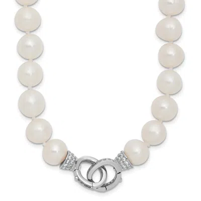 Diamond2deal Sterling Silver 10mm White Freshwater Cultured Pearl And Cz Clasp Adjustable Necklace 18"