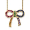 Diamond2deal Sterling Silver 14k Gold-plated Colorful Cubic Zirconia Bow Necklace 16" With 2 Inch Ext.