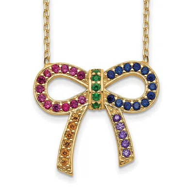 Diamond2deal Sterling Silver 14k Gold-plated Colorful Cubic Zirconia Bow Necklace 16" With 2 Inch Ext.