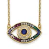 Diamond2deal Sterling Silver 14k Gold-plated Colorful Cubic Zirconia Evil Eye Necklace 16" With 2 Inch Ext.