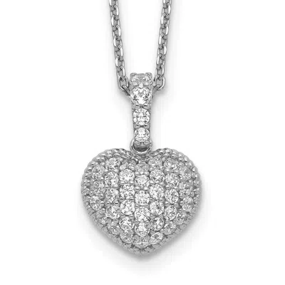 Diamond2deal Sterling Silver 40 Stone Heart Cubic Zirconia Necklace 16" With 2 Inch Ext.