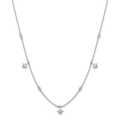 Diamond2deal Sterling Silver 7 Stone 7 Star Stations Cubic Zirconia Necklace 16" With 2 Inch Ext. In White