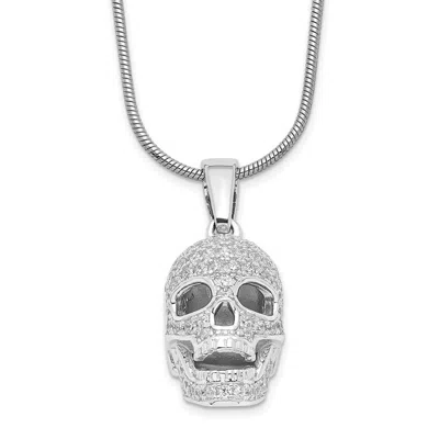 Diamond2deal Sterling Silver 88 Stone Cubic Zirconia Polished Skull Necklace 18" In White