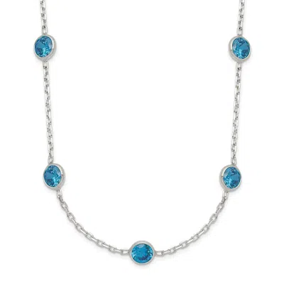 Diamond2deal Sterling Silver 9-station Blue Cubic Zirconia Necklace 18" In White