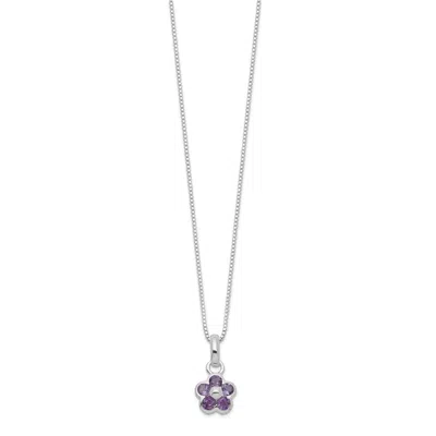 Diamond2deal Sterling Silver Amethyst Flower Pendant Necklace In White