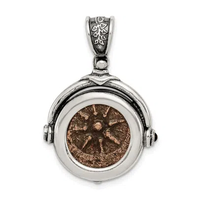 Diamond2deal Sterling Silver And Bronze Antiqued Widow's Mite Coin Reversible Pendant With A Certificate Of Authe