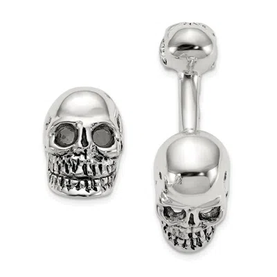 Diamond2deal Sterling Silver Antiqued Black Ink Texture Moveable Skull Cuff Links In Metallic