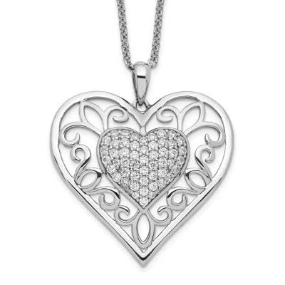 Diamond2deal Sterling Silver Antiqued Cubic Zirconia To My Daughter Heart Necklace In White
