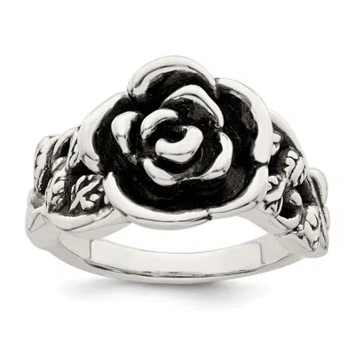 Diamond2deal Sterling Silver Antiqued Rose Flower Ring