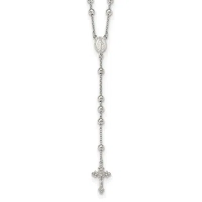 Diamond2deal Sterling Silver Beaded Rosary Cross Necklace 25" In White