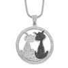 Diamond2deal Sterling Silver Black And White Cubic Zirconia Cat Necklace 16" With 2 Inch Ext.