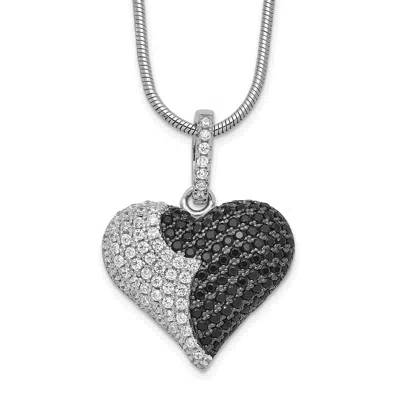 Diamond2deal Sterling Silver Black And White Cubic Zirconia Heart Pendant Necklace 18"