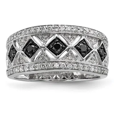 Diamond2deal Sterling Silver Black And White Diamond Engagement Ring