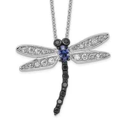 Diamond2deal Sterling Silver Black Rhodium Accent Cubic Zirconia Dragonfly Necklace 18" In White
