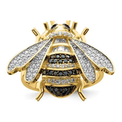 Diamond2deal Sterling Silver Blk/white Rh-plated Gold Tone Cubic Zirconia Bumblebee Ring