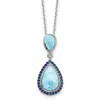 Diamond2deal Sterling Silver Blue Cubic Zirconia And Larimar Necklace 16" With 2" Ext