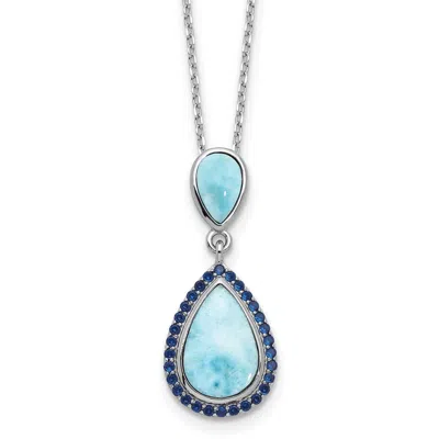 Diamond2deal Sterling Silver Blue Cubic Zirconia And Larimar Necklace 16" With 2" Ext