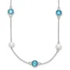 Diamond2deal Sterling Silver Blue Pineapple-cut Cubic Zirconia & Cultured Pearl 9 Station Necklace 18"
