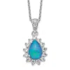 Diamond2deal Sterling Silver Cabochon Lab Created Blue Opal And Cubic Zirconia Pear Necklace