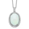 Diamond2deal Sterling Silver Cabochon Lab Created Opal And Cubic Zirconia Oval Halo Necklace 18"