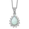 Diamond2deal Sterling Silver Cabochon Lab Created Opal And Cubic Zirconia Teardrop Halo Necklace 18"