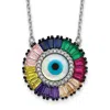 Diamond2deal Sterling Silver Colorful Cubic Zirconia And Glass Evil Eye Necklace 16" With 2 Inch Ext.
