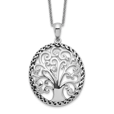 Diamond2deal Sterling Silver Cubic Zirconia Antiqued Tree Of Life Necklace In White