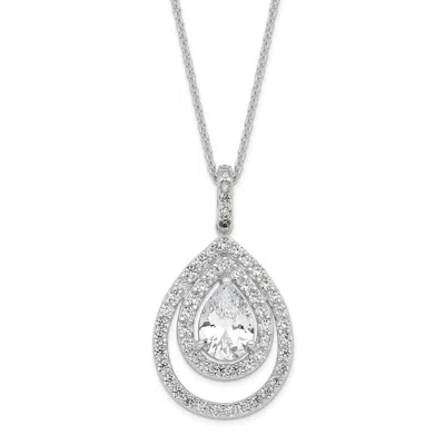 Diamond2deal Sterling Silver Cubic Zirconia Double Halo Pear Shaped Necklace 18" In White